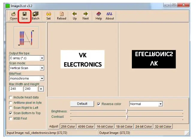 Muunna BMP -kuva C -lähdekoodiksi