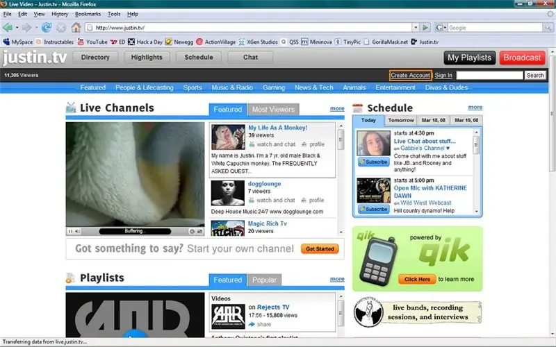 یک حساب Justin.tv راه اندازی کنید