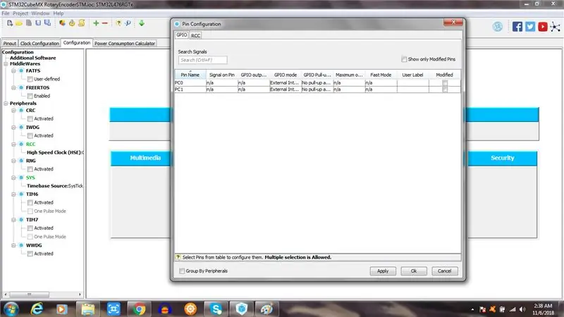 Effettua le selezioni necessarie in STM32cubemx in base alle immagini mostrate in questo tutorial