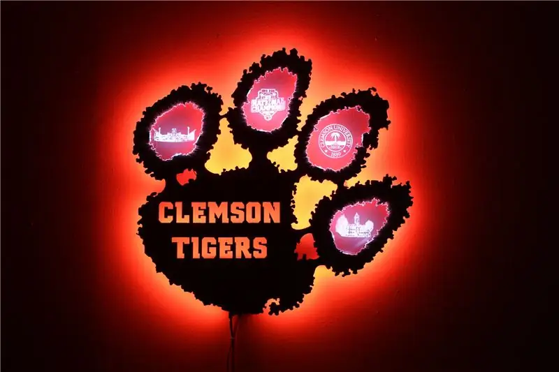 Clemson Tiger Paw Decoration Retroiluminat cu benzi LED WS2812