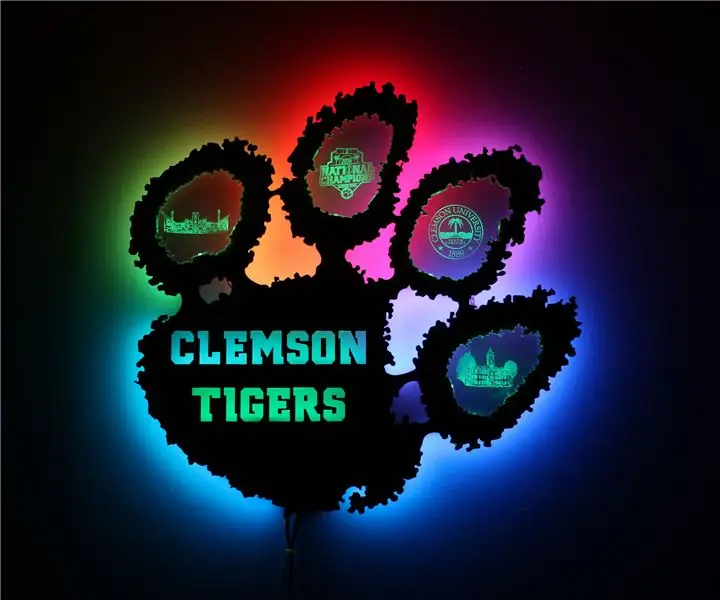 Decoració Clemson Tiger Paw retroil·luminada amb tires LED WS2812: 5 passos (amb imatges)