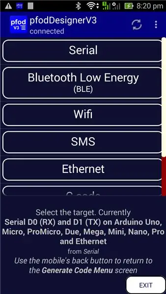 Escolhendo Adafruit Feather NRF52 como o alvo para a geração de código