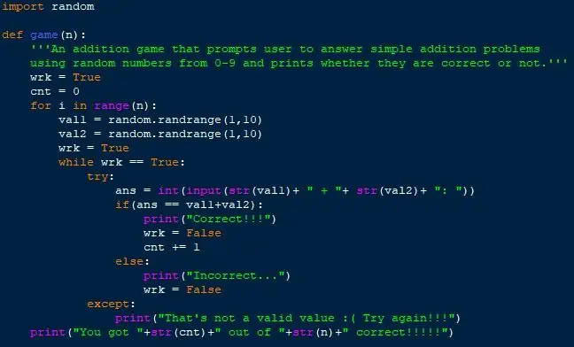Kodiranje igre dodavanja u Pythonu