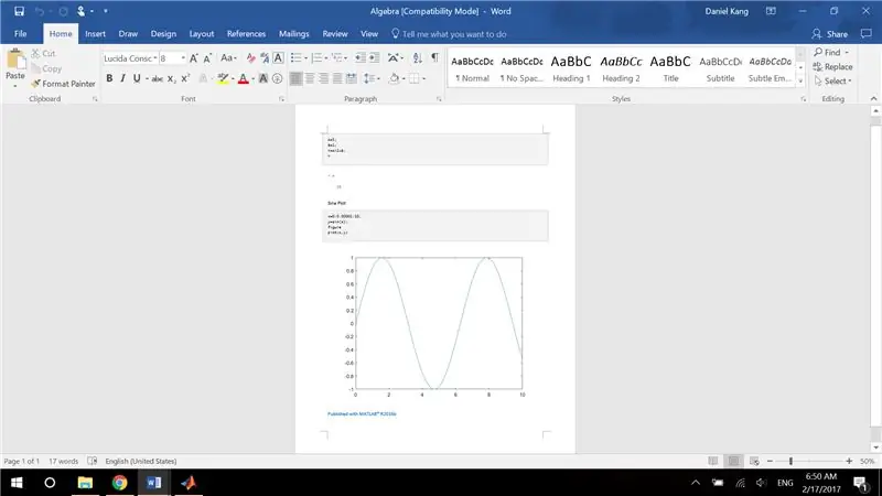 Publicação de arquivo de script em documento do Word