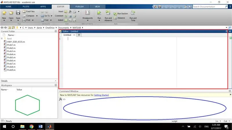 Layout e finestre di Matlab