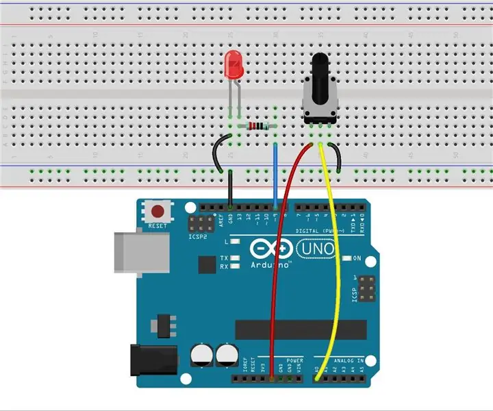 Sterowanie diodą LED za pomocą potencjometru z Arduino Uno R3: 6 kroków