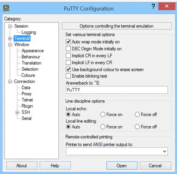 Paso 5: Ingrese los datos seriales en Putty