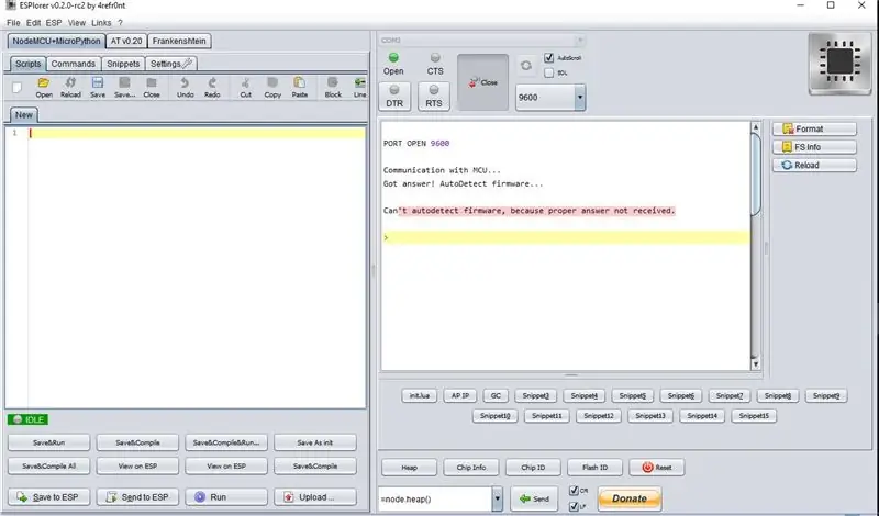 Carga de código al kit NodeMCU usando ESPlorer