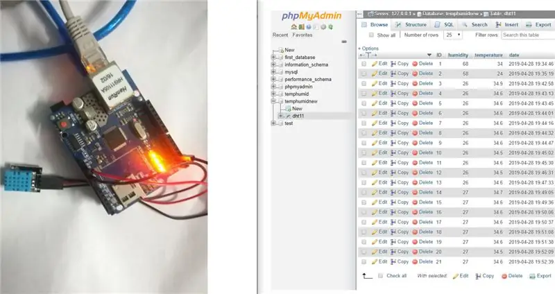 Arduino- ն ջերմաստիճանի և խոնավության տվյալներ է ուղարկում MySQL սերվերին (PHPMYADMIN)