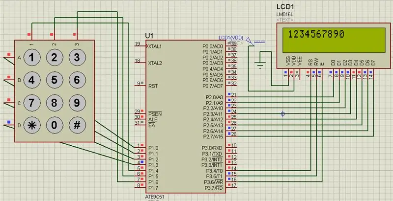 De toetsenbordnummers weergeven in 16 X 2 LCD met 8051