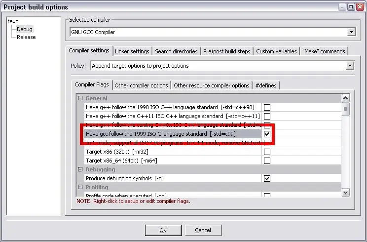 Gcc 1999 ISO C тілінің стандартын орындаңыз