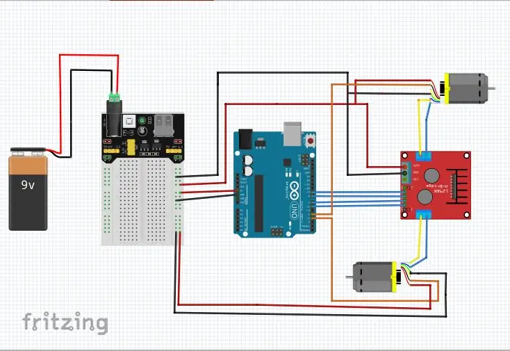 Assembla lo chassis del robot e collega i motori ad Arduino tramite i driver del motore