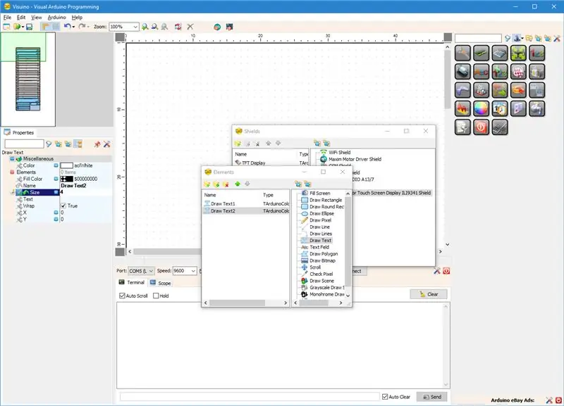 En Visuino: Agregar elemento de texto de dibujo para el primer plano del texto