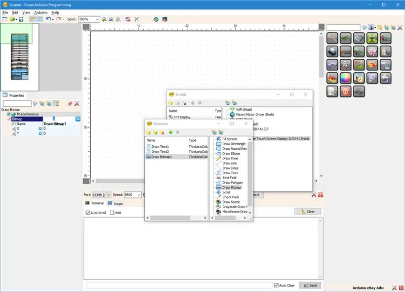 Në Visuino: Shtoni Element Draw Bitmap për Animacionin