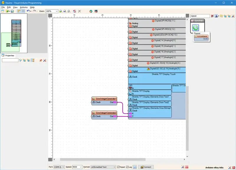 In Visuino: aggiunta e connessione di componenti di avvio e clock multi sorgente