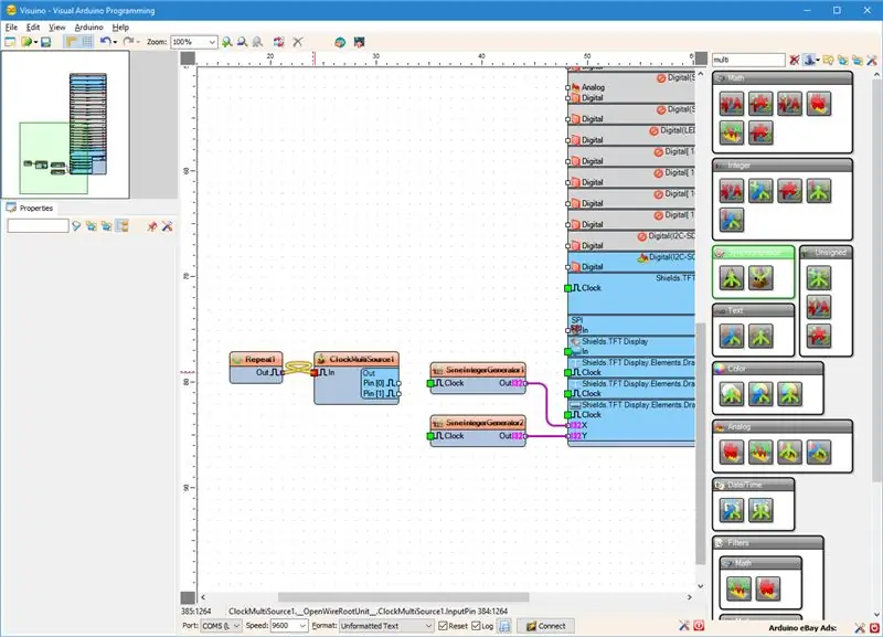 V Visuinu: Dodajte in povežite komponente Start in Clock z več viri