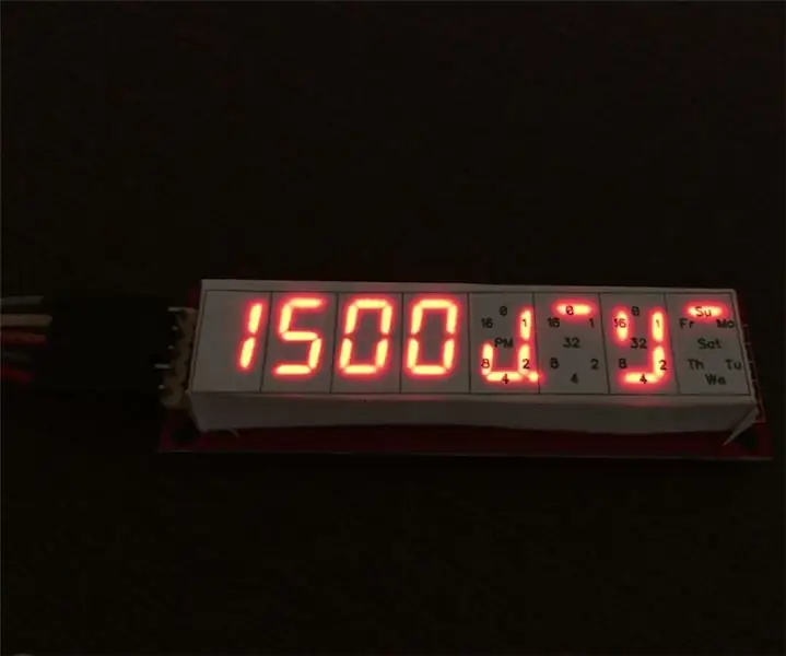 Digitale en binaire klok in 8 cijfers x 7 segmenten LED-display