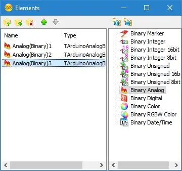 No Visuino: Adicione 3 elementos binários analógicos ao componente do pacote e conecte-os