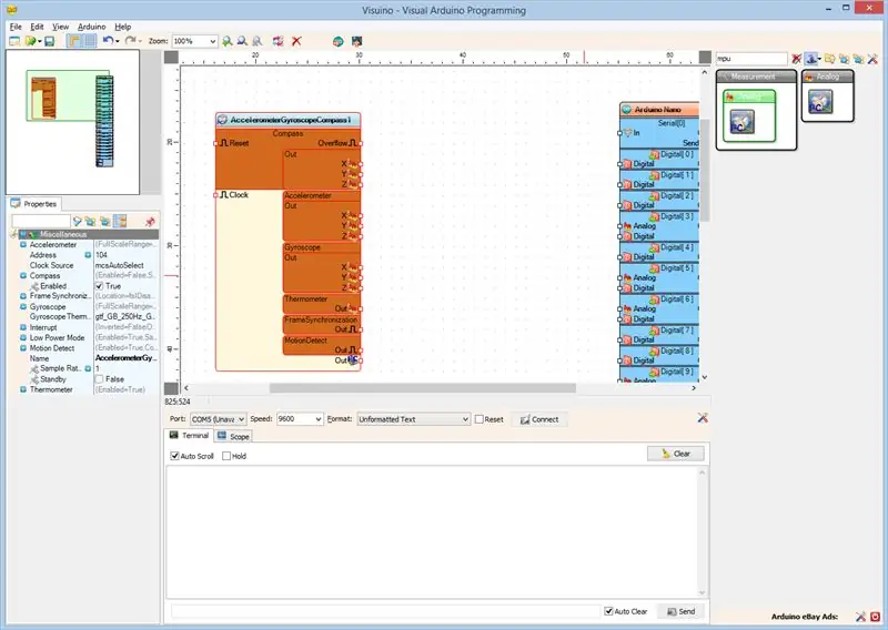 Hauv Visuino: Ntxiv thiab Txuas MPU9250 Cheeb Tsam