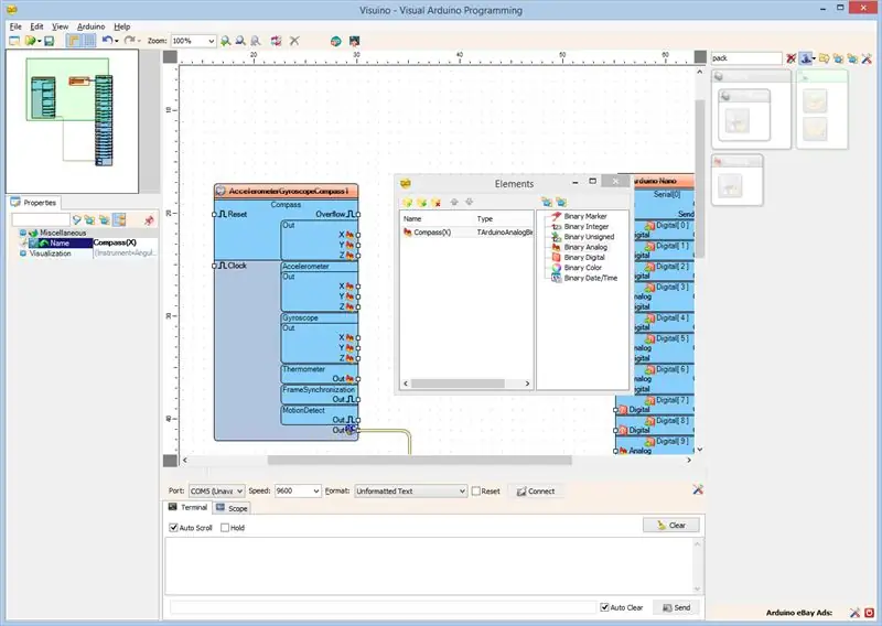 ใน Visuino: เพิ่ม 7 Binary Analog Elements ไปยัง Packet Component และระบุชื่อของพวกเขา