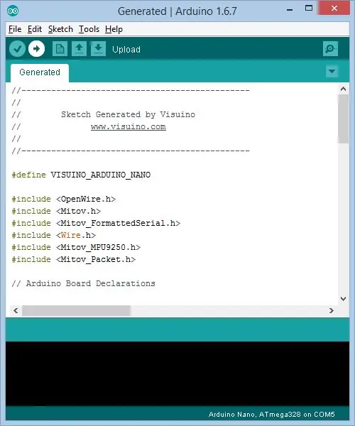 Gere, compile e carregue o código do Arduino