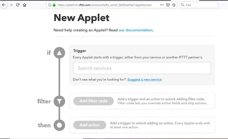 Crea applet in IFTTT