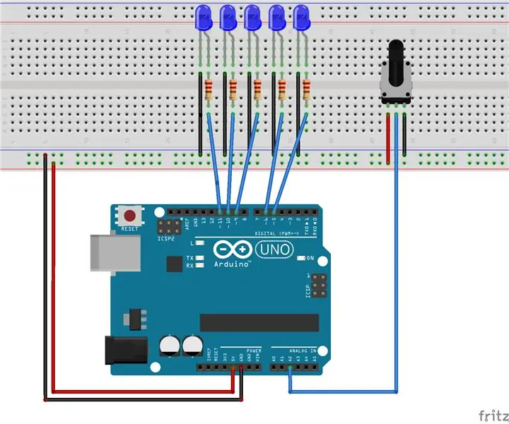 LED избледняване на ред Arduino: 4 стъпки