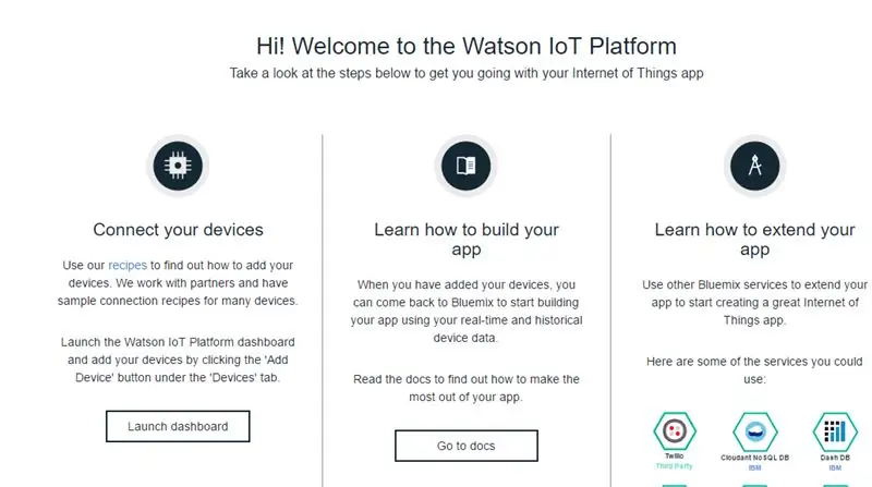 „IBM BlueMix“nustatymas ir „Pi“ir jutiklio žymos prijungimas