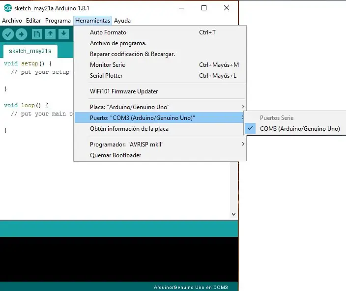 Primeras Configuraciones ja Arduinon ohjelmisto