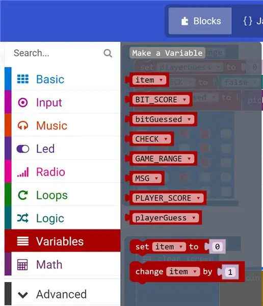 Πρόγραμμα Blocks: Μεταβλητές