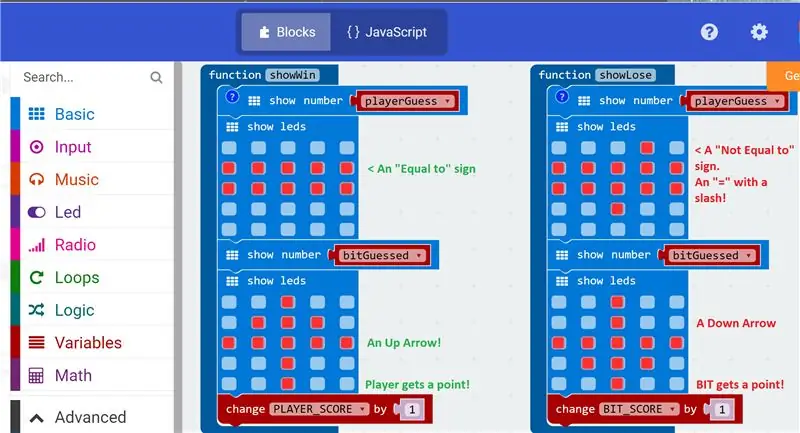 De Win/Lose en de rest van de functies