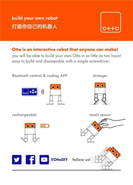 Otto DIY+ Arduino Bluetooth -robot Maklik om na 3D te druk