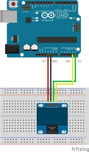 OLED ეკრანის მოდულის გაყვანილობა Arduino– ზე