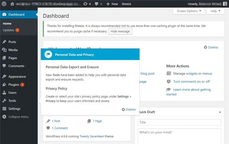 Slik vil WordPress Dashboard se ut