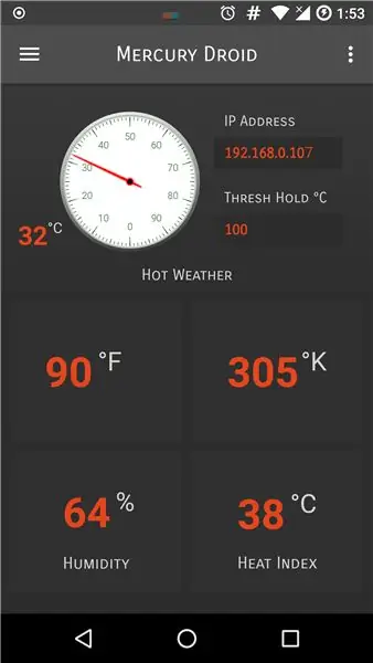 Sistema de vigilància del temps IoT Home amb suport per a aplicacions d'Android (Mercury Droid)