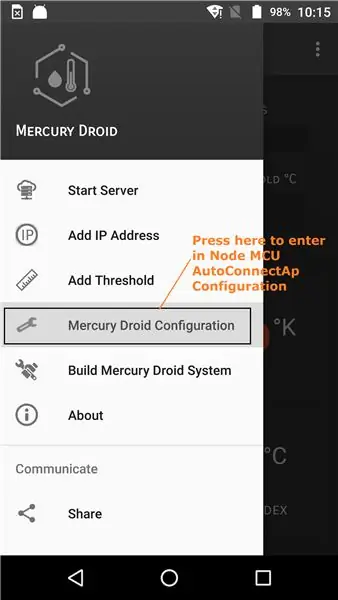 NodeMCU eller Mercury Droid System Web Server Network Settings