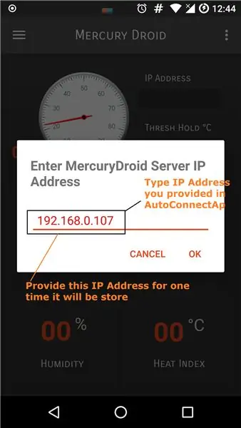 Configuració de l'aplicació Android Mercury Droid