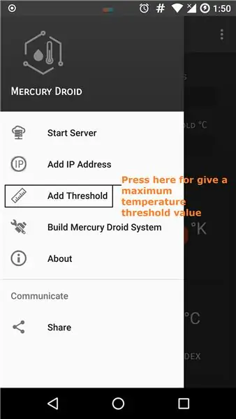 Postavke aplikacije Mercury Droid za Android