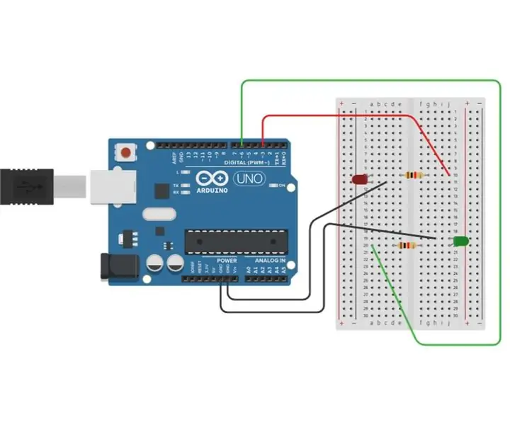 TinkerCAD микросхемаларында Arduino UNO колдонуу менен эки LED менен иштөө: 8 кадам