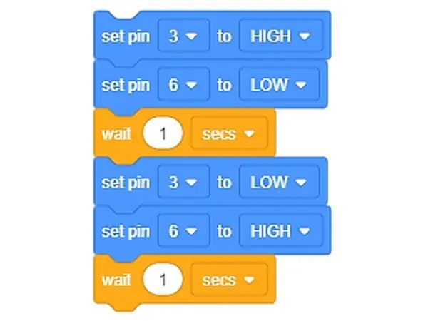 کد بلوک (برای چشمک زدن دو LED)