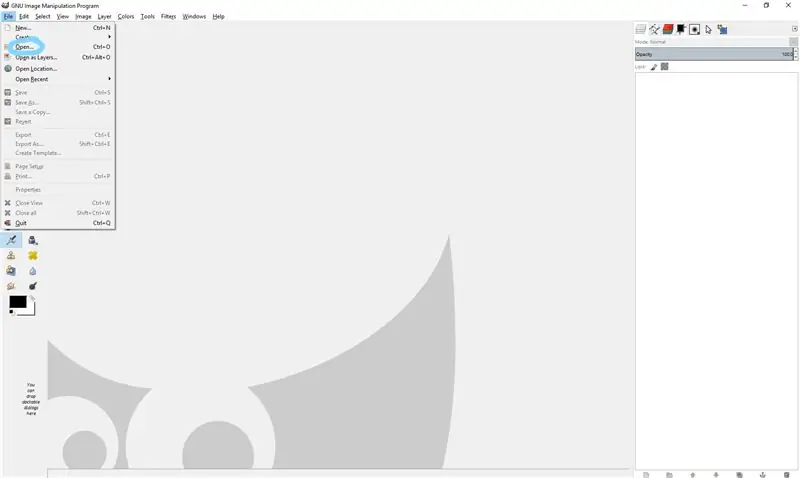 Otevřete Gimp a váš obrázek