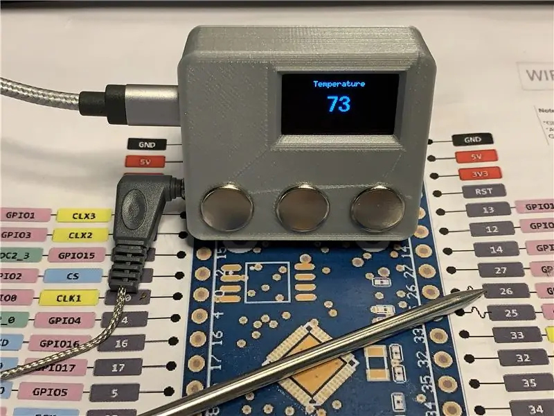 ESP32 NTP temperatūras zondes gatavošanas termometrs ar Steinhart-Hart korekciju un temperatūras trauksmi