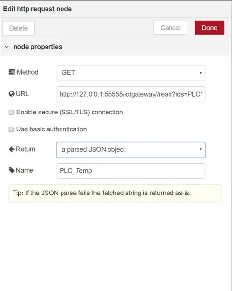 Steg 2: Läs data med hjälp av Node-red