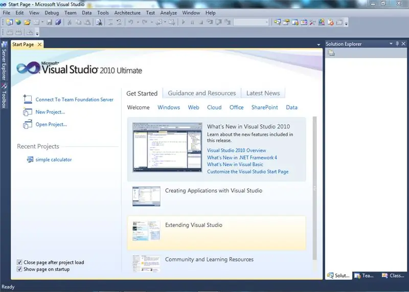 Yangi Visual Studio loyihasini yaratish