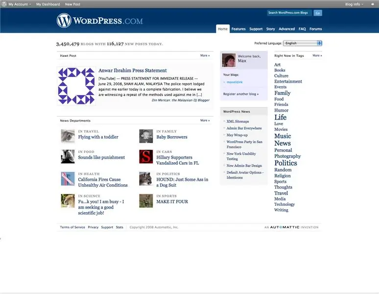 Kako uporabljati Wordpress - Nastavitev računa