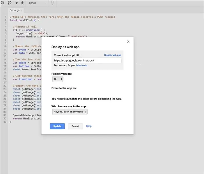 Configurar Google Docs: configureu el Webhook