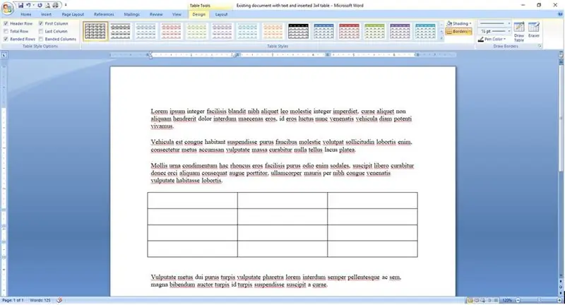 Erstellen und Einfügen einer Tabelle und Hinzufügen zusätzlicher Spalten und/oder Zeilen zu dieser Tabelle in Microsoft Office Word 2007