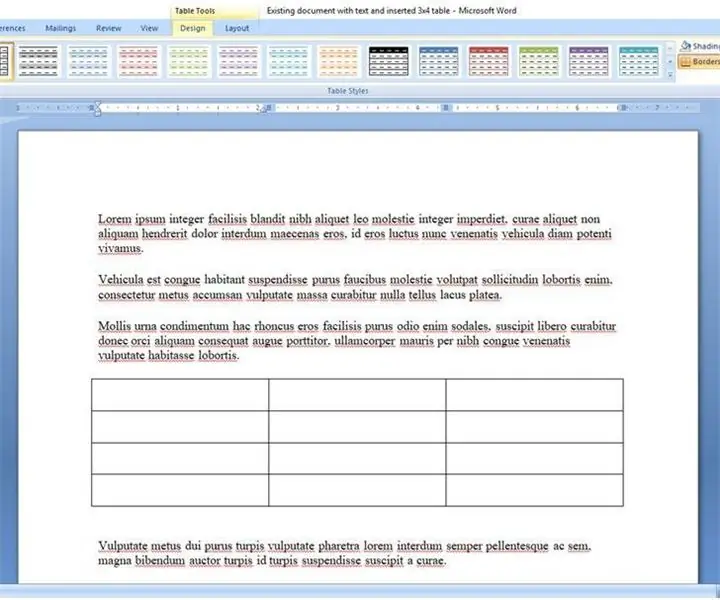 Com crear i inserir una taula i afegir columnes i / o files addicionals a aquesta taula al Microsoft Office Word 2007: 11 passos