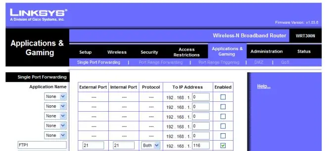 Konfigurirajte vrata FTP Server PC!