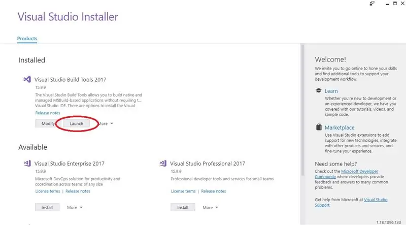 Luncurkan Alat Pembuatan Visual Studio